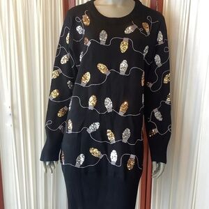 Tipsy Elves Women’s Christmas Light Strand Sequin Sweater Dress Size XL